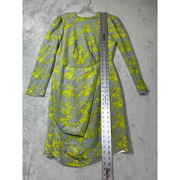 Hunter Dixon Silk Shift Dress 6 Long Sleeve Gray Colorful Gathered Draped - Picture 16 of 16